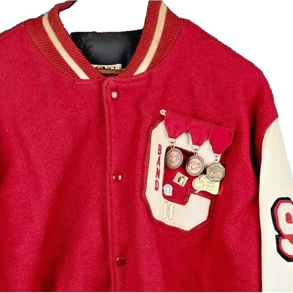 Vintage 90s DeLONG Mens‎ Wool Leather Varsity Letterman Jacket Red USA Made 2XL